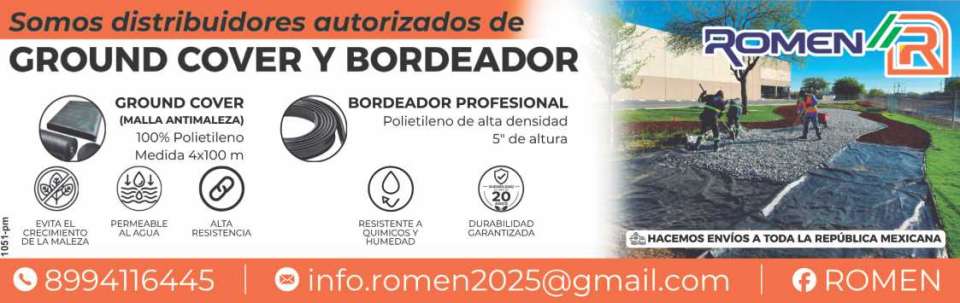 e are authorized distributors of 100% polyethylene weed barrier fabric, 4x100 m. Professional edging netting. - High- density polyethylene, 5" high. We ship throughout Mexico. e are authorized distributors of 100% polyethylene weed barrier fabric, 4x100 m. Professional edging netting. - High- density polyethylene, 5" high. We ship throughout Mexico.