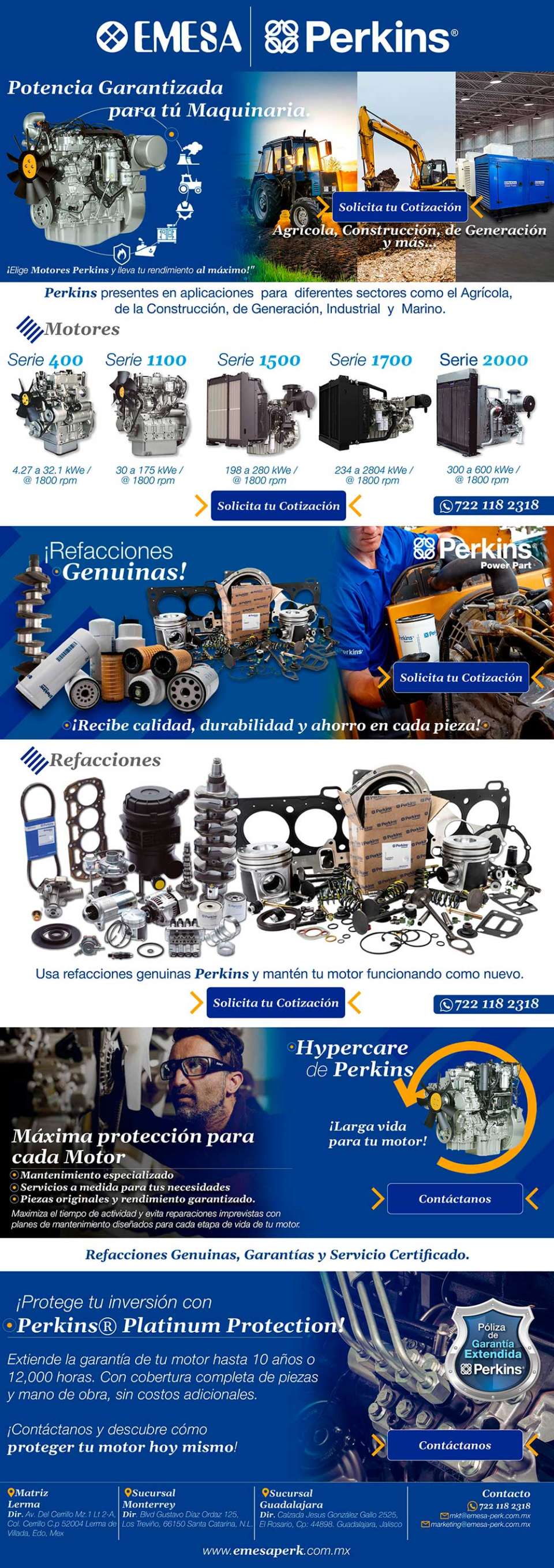 Refacciones Genuinas, Garantias y Servicio Certificado. Motores marca Perkins para diferentes sectores como el Agricola, de la Construccion, de Generacion, Industrial y Marino. Refacciones Genuinas, Garantias y Servicio Certificado. Motores marca Perkins para diferentes sectores como el Agricola, de la Construccion, de Generacion, Industrial y Marino.
