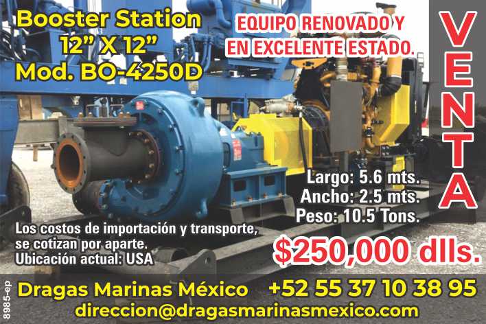 ¡¡EN VENTA!!Booster Station 12"x12" Mod.BO-4250D. Equipo renovado y en excelente estado. Largo:5.6 mts, Ancho:2.5 mts, Peso:10.5 tons $250,000 dlls Costos importacion y transporte se cotizan aparte.
